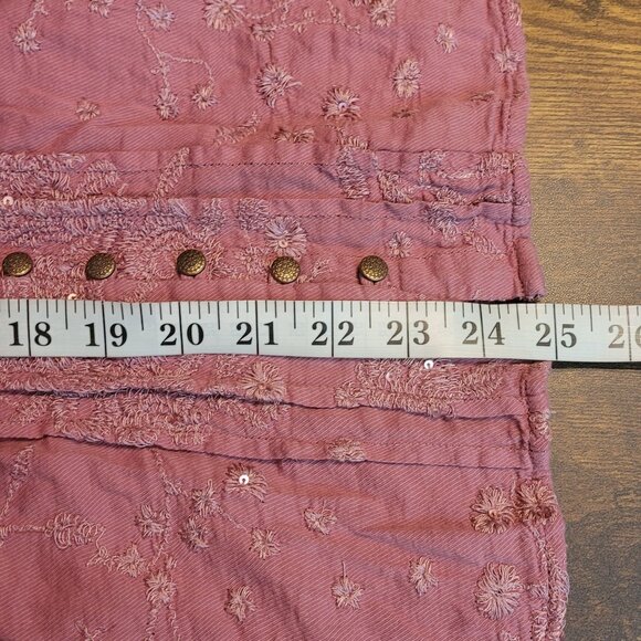 Anthropologie Pilcro Baby Doll Top L Embroidered Floral Sequins Dusty Rose Boho - Picture 8 of 10
